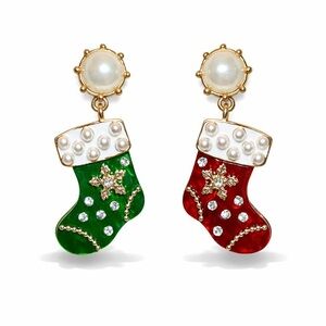 Festive Stocking Earrings - Red, Green, Gold, White.